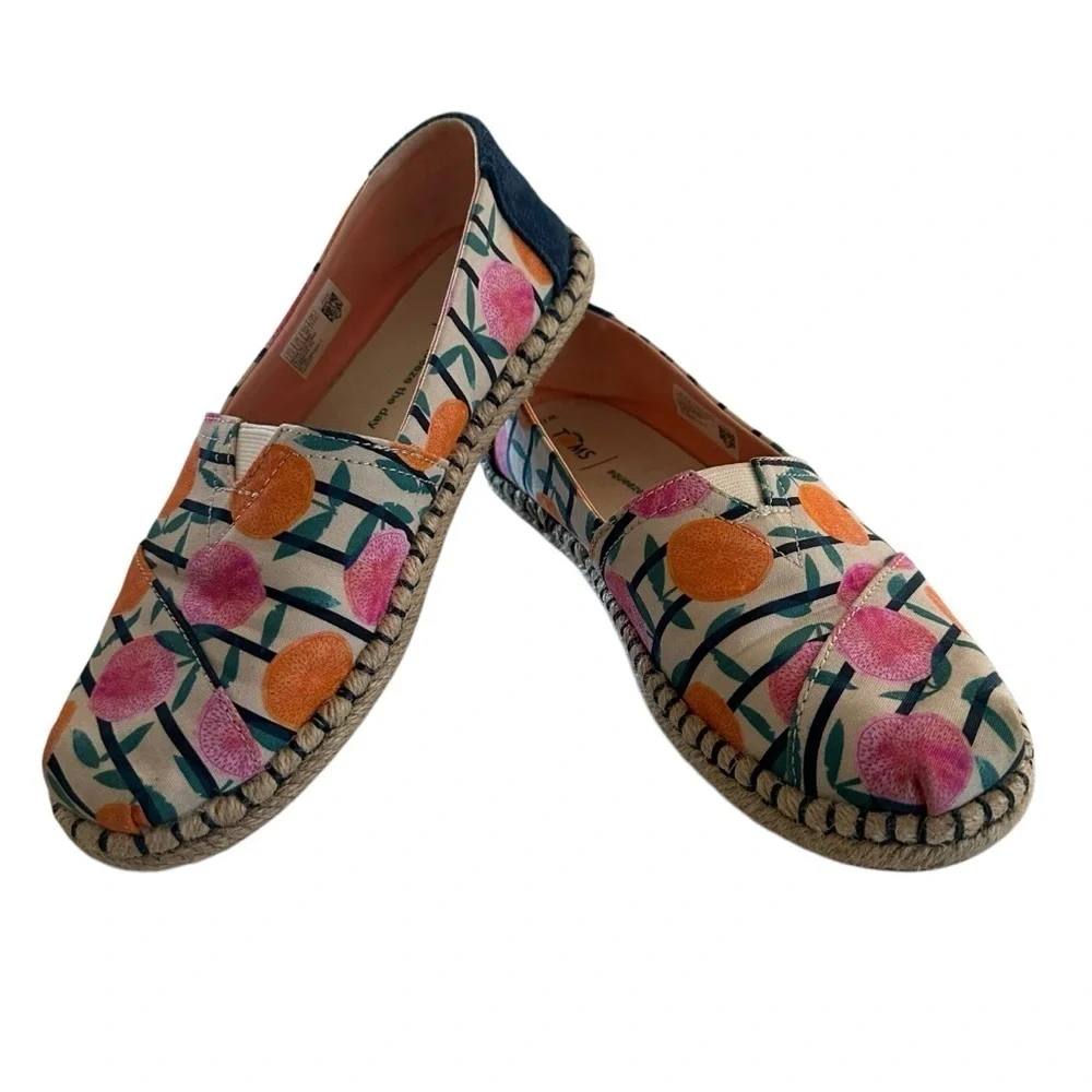 TOMS ALPARGATA NATURAL CITRUS STRIPE ROPE ESPADRILLE SIZE 7.5